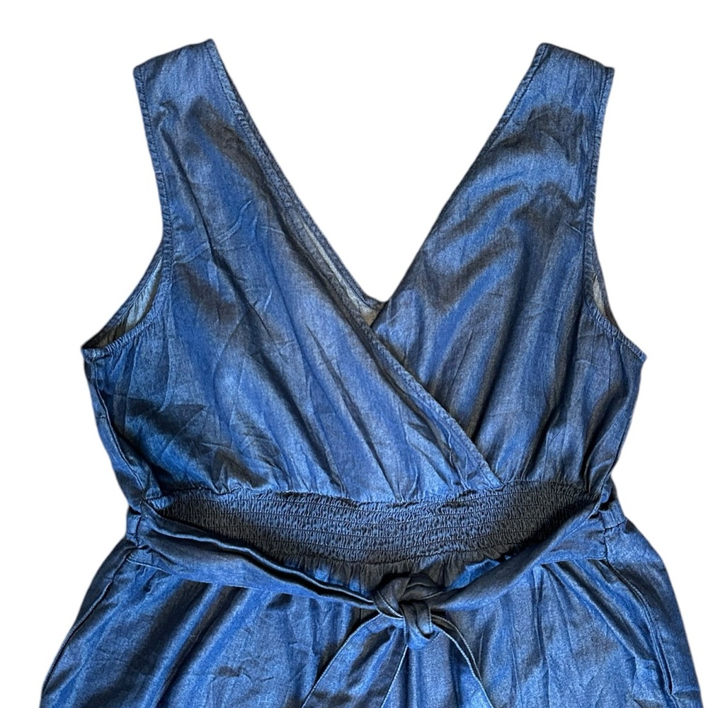 LANE BRYANT chambray denim look sleeveless tie waist crop jumpsuit size 12 - Picture 5 of 9